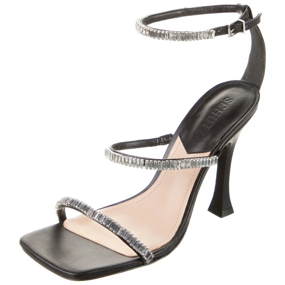 SCHUTZ Black Leather Crystal Embellishments Sandals Size 8 - Lightly worn